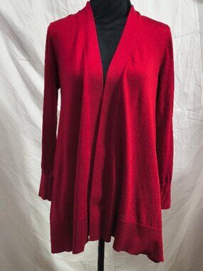 Kasper Women's Red Cardigan Size Small Open Front Long Sleeve Light Weight